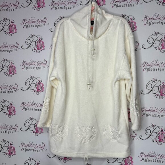 Weekend edition sweater long Cozy White Hooded Pullover heart embroidered - Picture 1 of 13